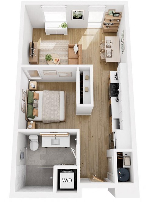 Apartments in Lancaster | a 3d rendering of a bedroom with a wood floor